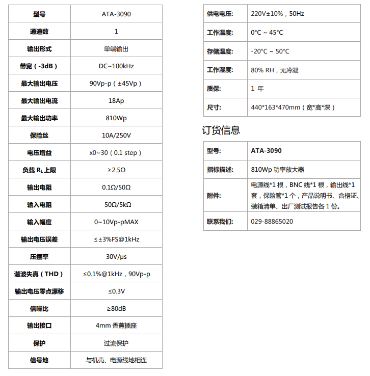 ATA-3090功率放大器的指標參數 ATA-3090功率放大器的指標參數